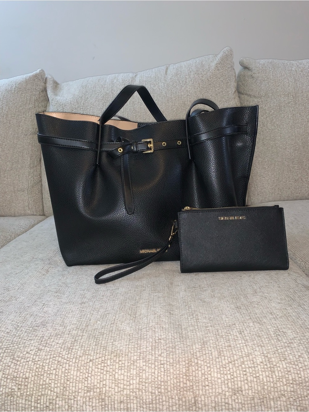Michael Kors Black Pebbled Leather Tote with Wristlet Pouch